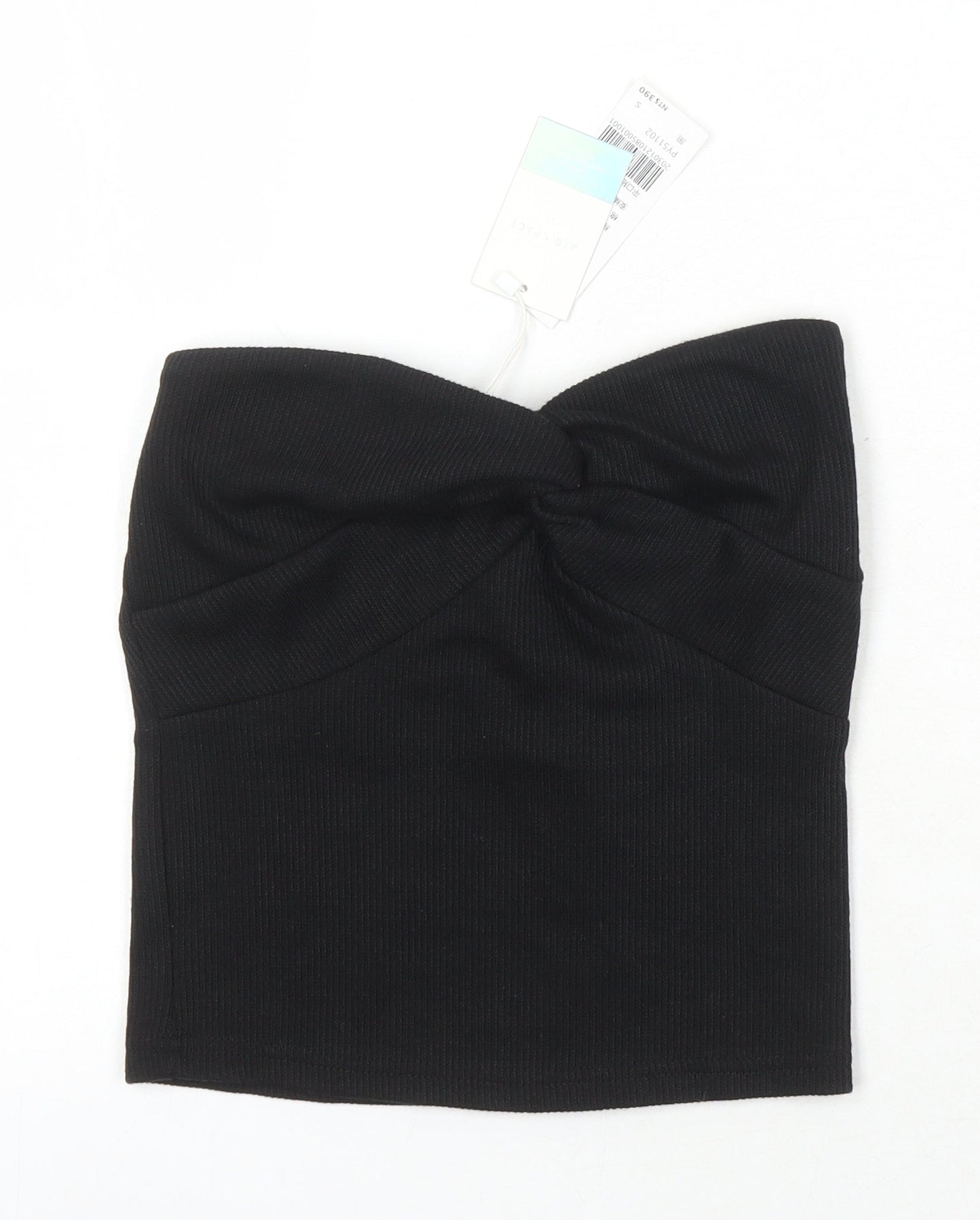 Air Space Womens Black Polyester Blend Cropped T-Shirt Size S Off the Shoulder