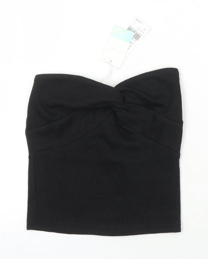 Air Space Womens Black Polyester Blend Cropped T-Shirt Size S Off the Shoulder