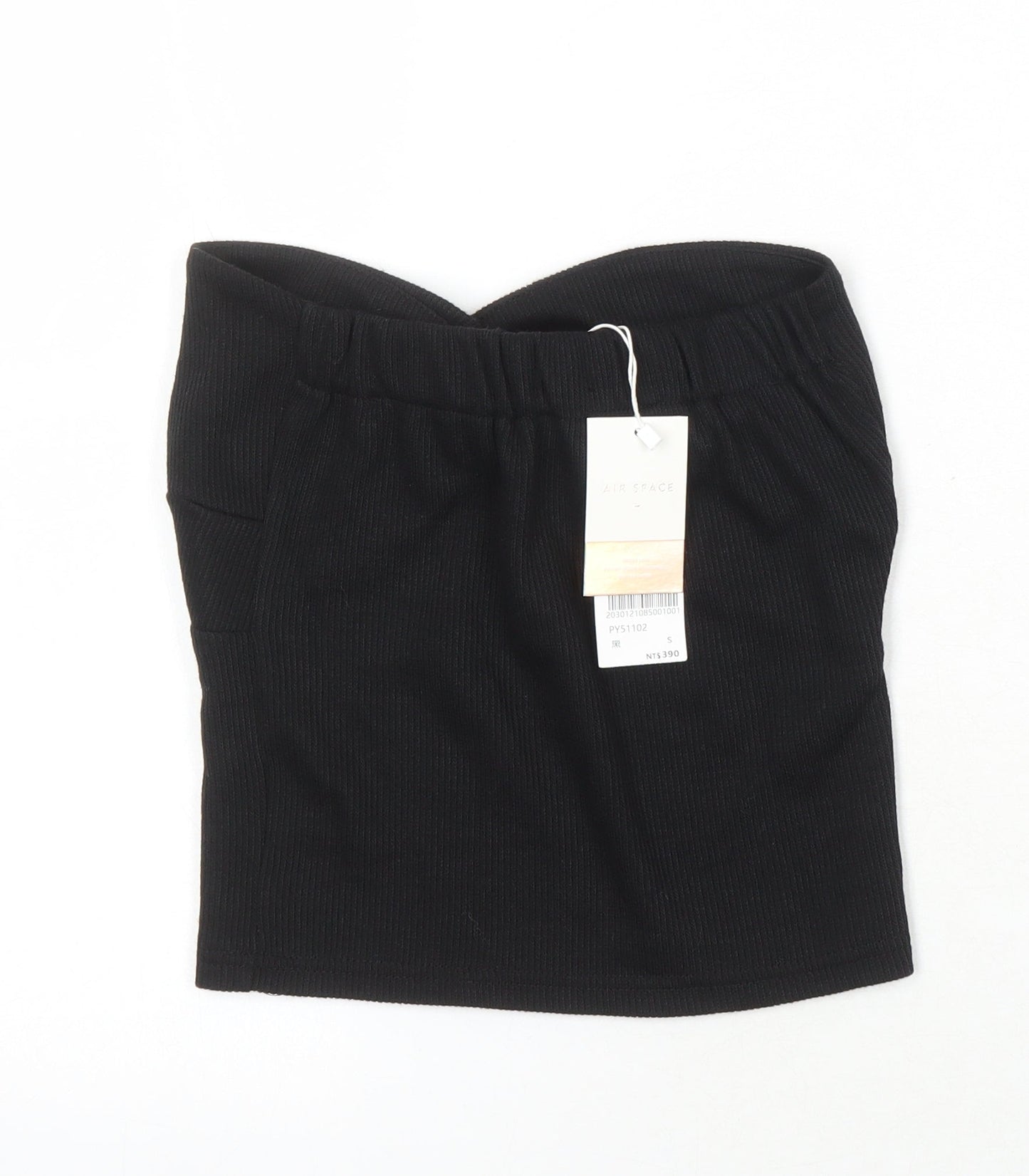 Air Space Womens Black Polyester Blend Cropped T-Shirt Size S Off the Shoulder