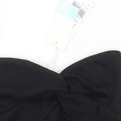 Air Space Womens Black Polyester Blend Cropped T-Shirt Size S Off the Shoulder