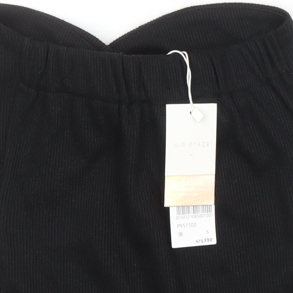 Air Space Womens Black Polyester Blend Cropped T-Shirt Size S Off the Shoulder