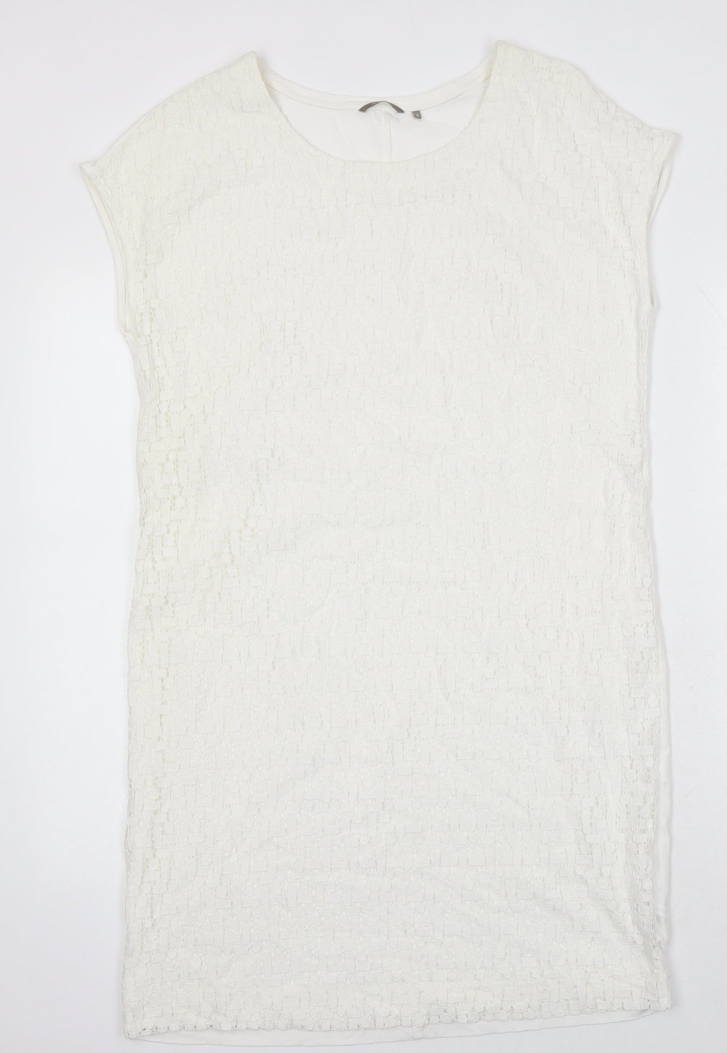 Sandwich Womens White Cotton Blend T-Shirt Dress One Size Boat Neck