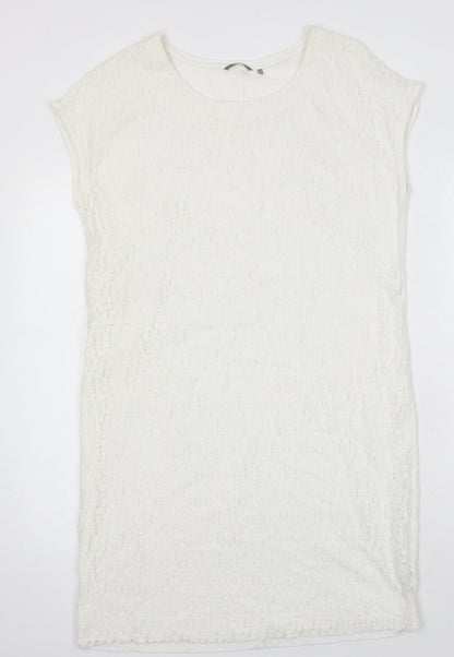 Sandwich Womens White Cotton Blend T-Shirt Dress One Size Boat Neck