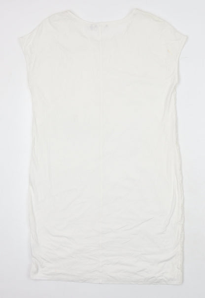 Sandwich Womens White Cotton Blend T-Shirt Dress One Size Boat Neck