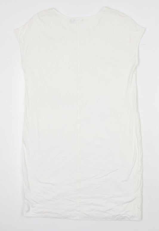 Sandwich Womens White Cotton Blend T-Shirt Dress One Size Boat Neck
