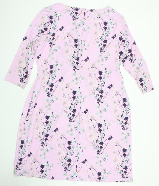 Damart Womens Ivory Floral Polyester A-Line Size 26 Boat Neck