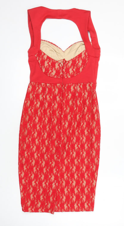 ASOS Womens Red Polyester Pencil Dress Size 10 Square Neck