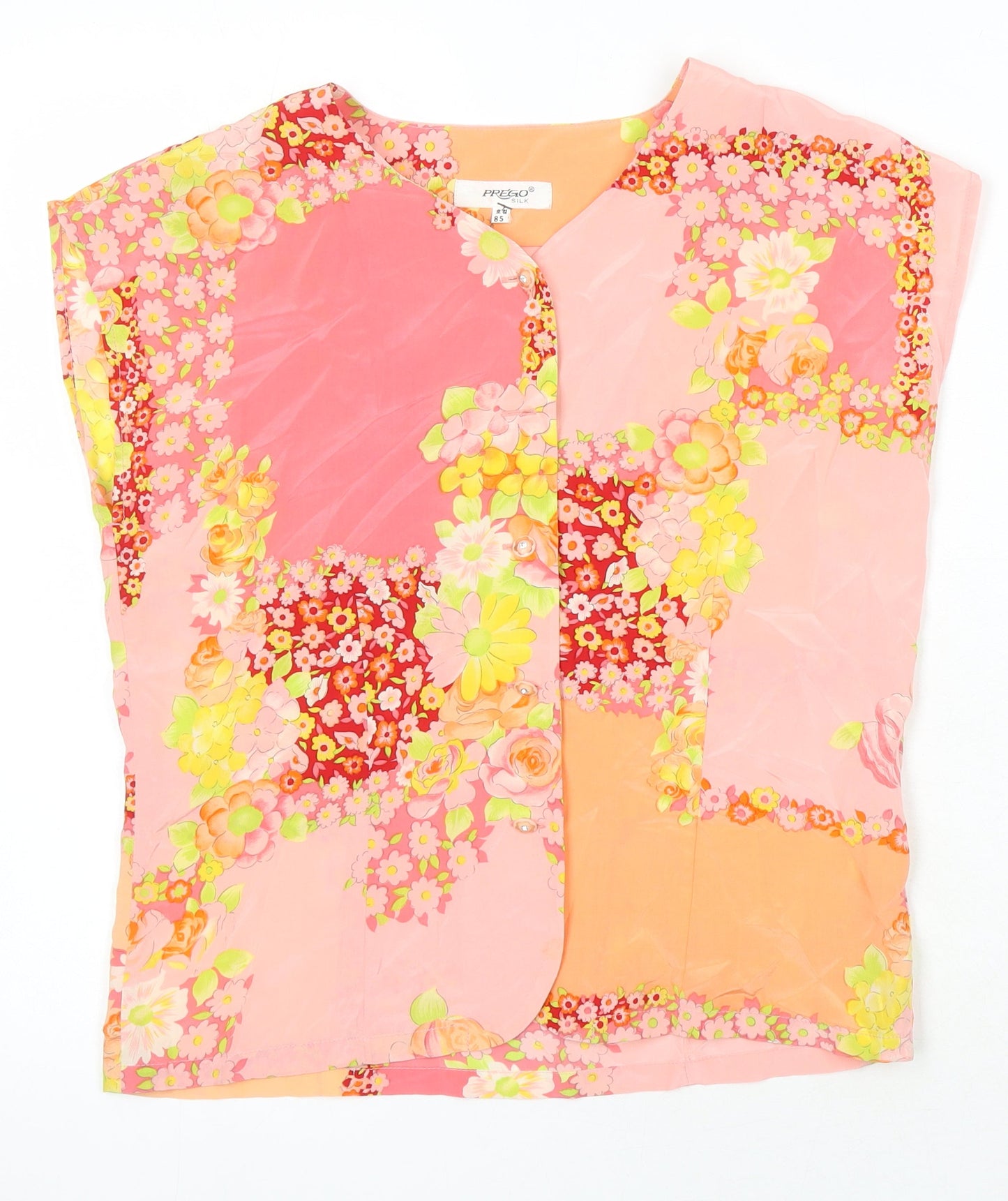 Prego Womens Multicoloured Floral Silk Jersey Blouse Size M V-Neck