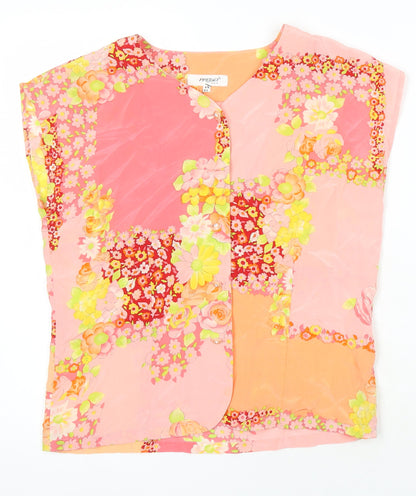Prego Womens Multicoloured Floral Silk Jersey Blouse Size M V-Neck