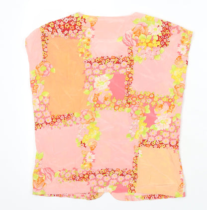 Prego Womens Multicoloured Floral Silk Jersey Blouse Size M V-Neck