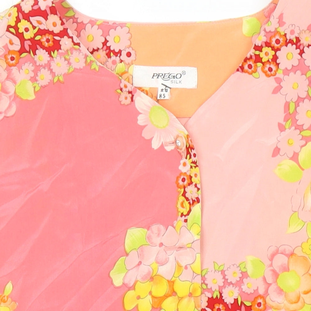 Prego Womens Multicoloured Floral Silk Jersey Blouse Size M V-Neck