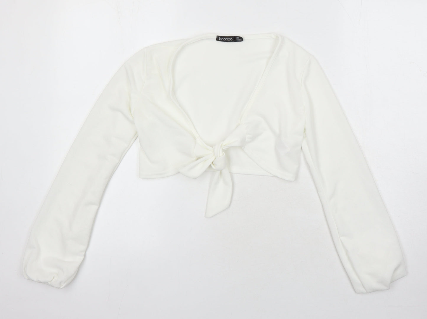 Boohoo Womens Ivory Polyester Cropped Blouse Size 6 V-Neck