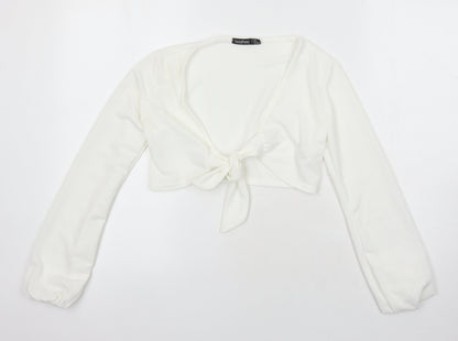 Boohoo Womens Ivory Polyester Cropped Blouse Size 6 V-Neck