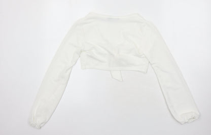 Boohoo Womens Ivory Polyester Cropped Blouse Size 6 V-Neck