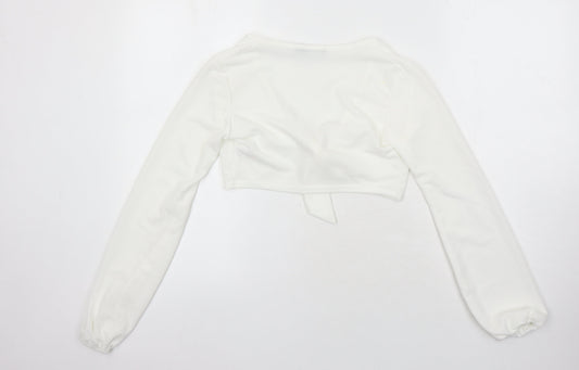 Boohoo Womens Ivory Polyester Cropped Blouse Size 6 V-Neck