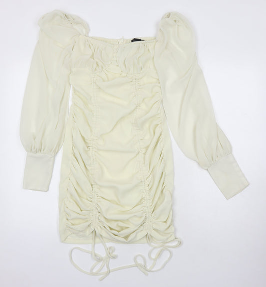 PRETTYLITTLETHING Womens Ivory Polyester Shift Size 4 Square Neck