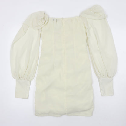 PRETTYLITTLETHING Womens Ivory Polyester Shift Size 4 Square Neck