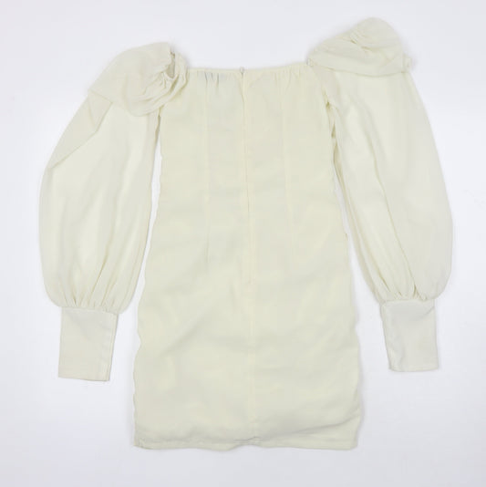 PRETTYLITTLETHING Womens Ivory Polyester Shift Size 4 Square Neck