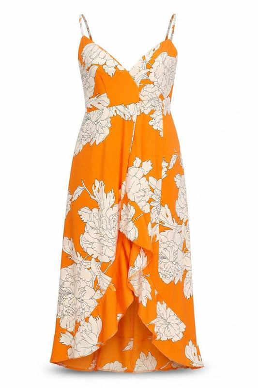 Front view of AX women’s multicoloured floral polyester fit & flare, size UK 16, v-neck