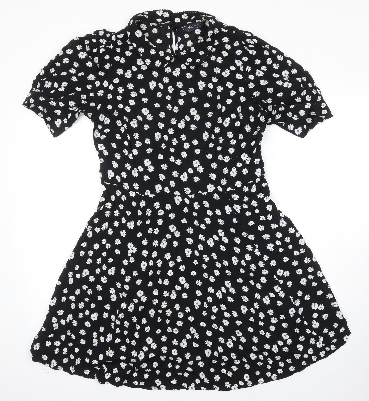 M&S Womens Multicoloured Floral Viscose A-Line Size 10 Collared