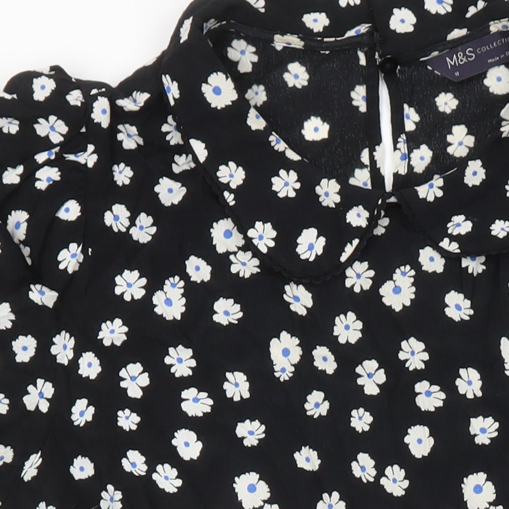 M&S Womens Multicoloured Floral Viscose A-Line Size 10 Collared
