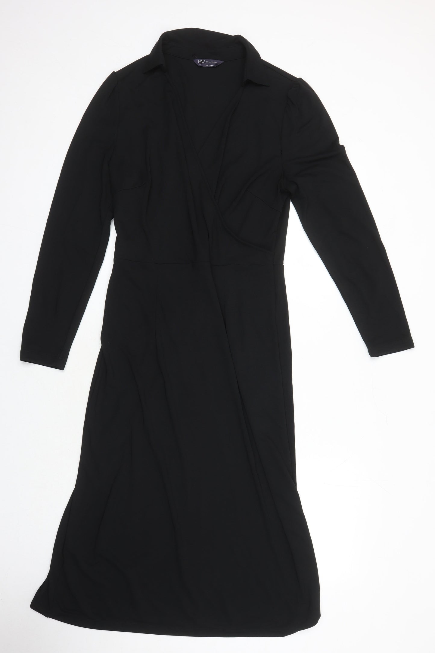 M&S Womens Black Polyester Shift Size 12 V-Neck