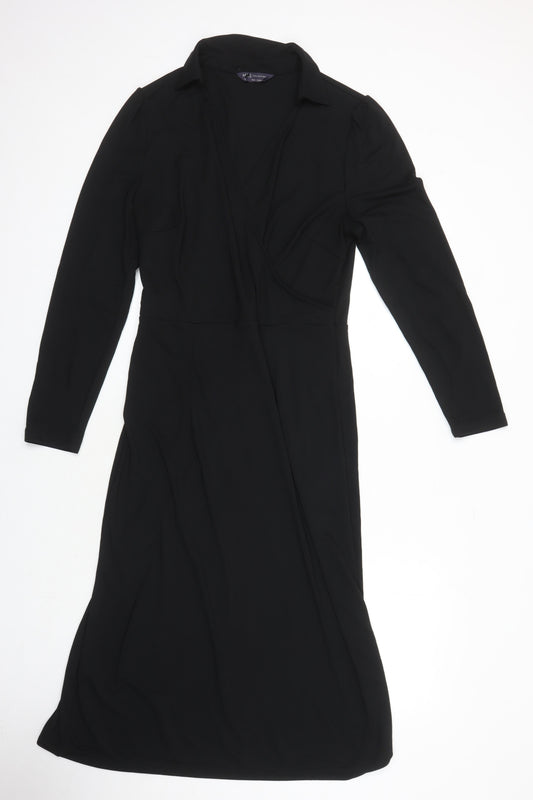 M&S Womens Black Polyester Shift Size 12 V-Neck