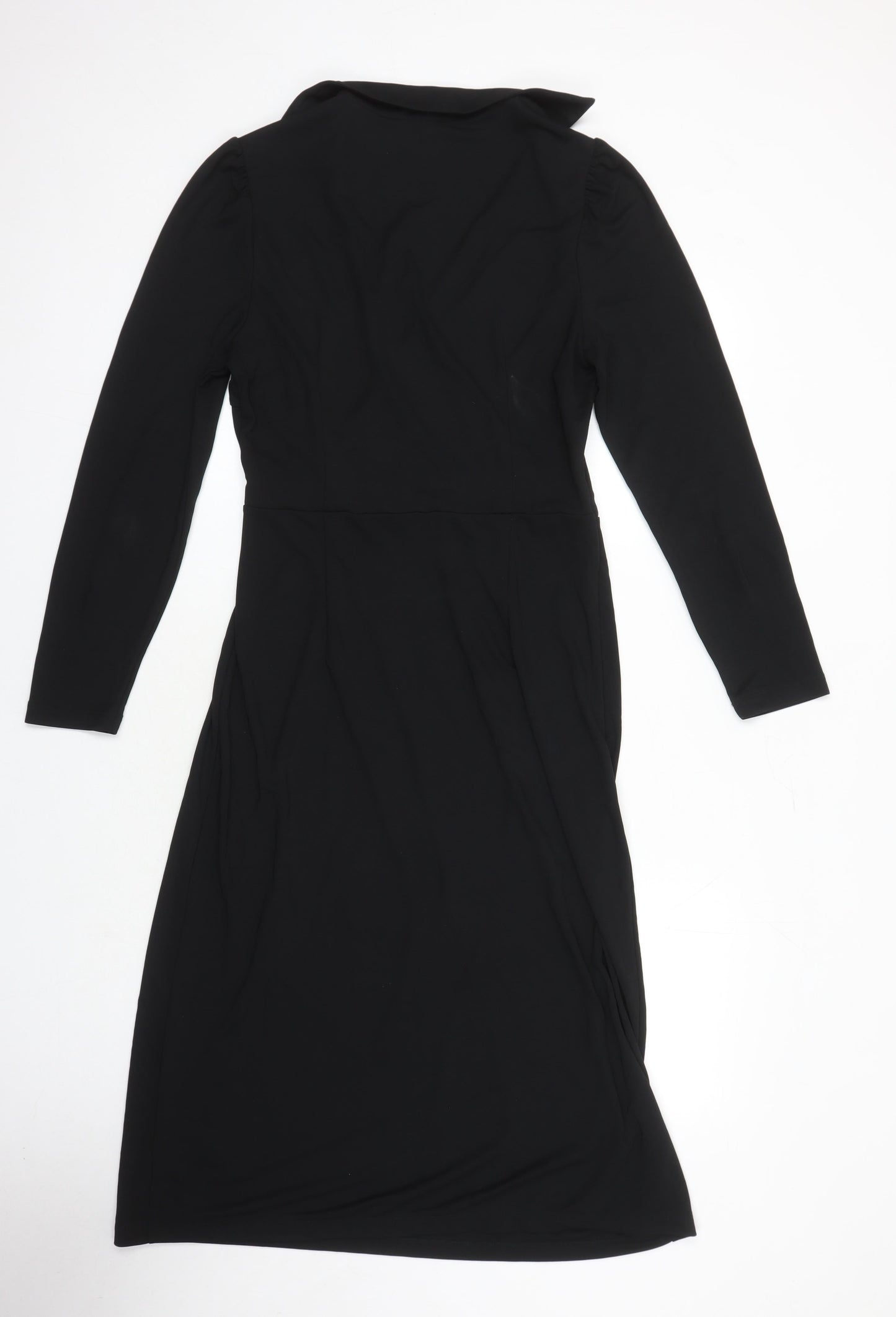 M&S Womens Black Polyester Shift Size 12 V-Neck