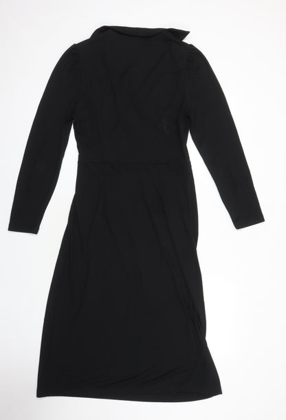 M&S Womens Black Polyester Shift Size 12 V-Neck