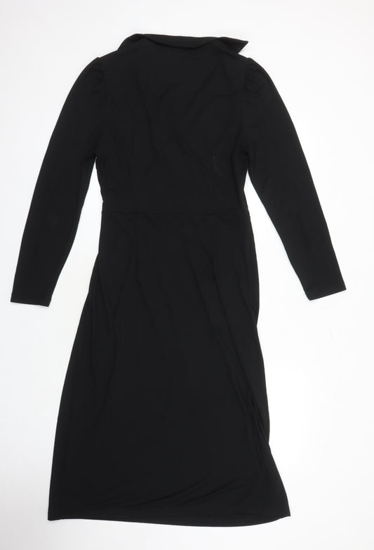 M&S Womens Black Polyester Shift Size 12 V-Neck