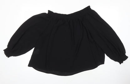 New Look Womens Black Polyester Tunic Blouse Size 14 Boat Neck