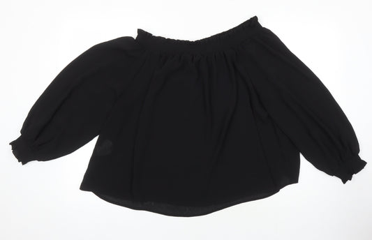 New Look Womens Black Polyester Tunic Blouse Size 14 Boat Neck
