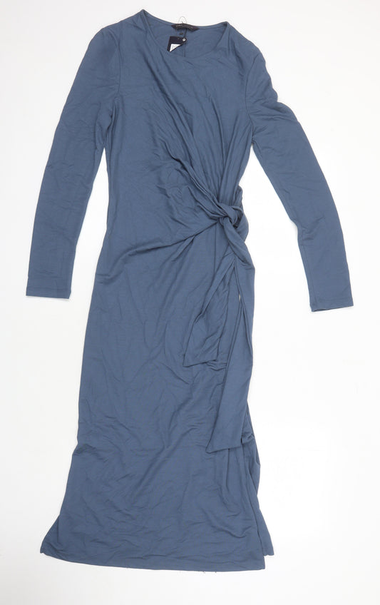 M&S Womens Blue Modal A-Line Size 6 Round Neck