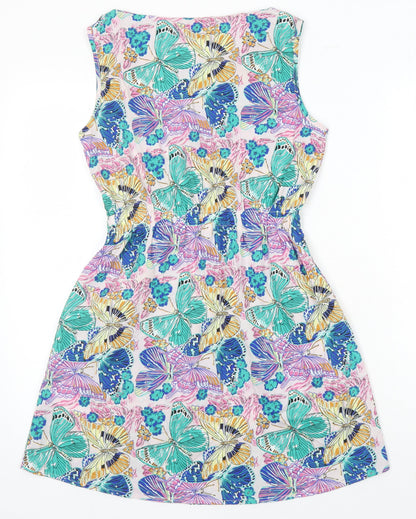 Mela London Womens Multicoloured Geometric Polyester A-Line Size 10 Boat Neck - Pockets