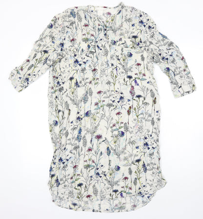 H&M Womens Ivory Fair Isle Viscose Shirt Dress Size 10 Round Neck
