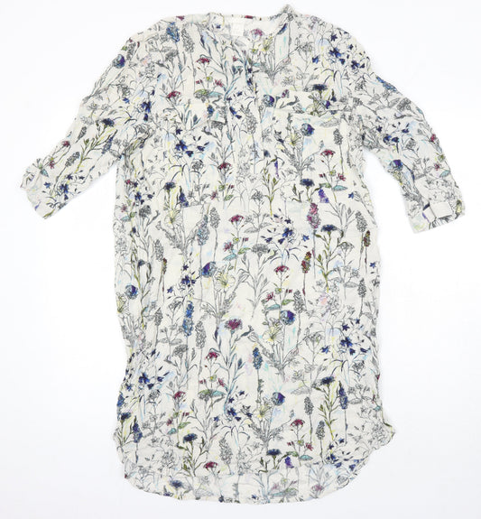 H&M Womens Ivory Fair Isle Viscose Shirt Dress Size 10 Round Neck