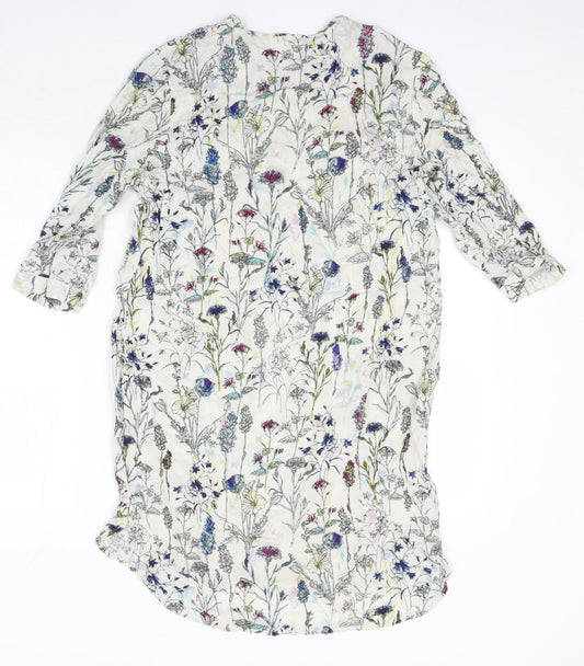 H&M Womens Ivory Fair Isle Viscose Shirt Dress Size 10 Round Neck