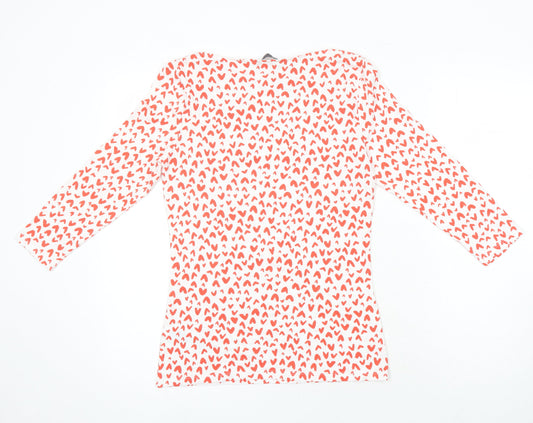 M&S Womens Multicoloured Geometric Cotton Jersey Blouse Size 10 Boat Neck
