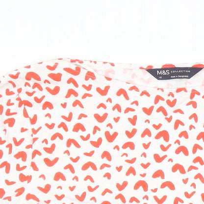 M&S Womens Multicoloured Geometric Cotton Jersey Blouse Size 10 Boat Neck