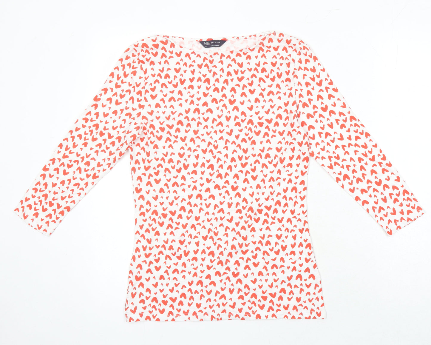 M&S Womens Multicoloured Geometric Chlorofibre Jersey Blouse Size 10 Round Neck