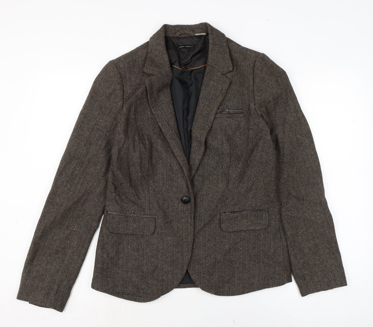 Additional front view of La radoute women’s brown jacket, size UK 12, button