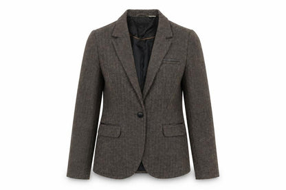 Front view of La radoute women’s brown jacket, size UK 12, button