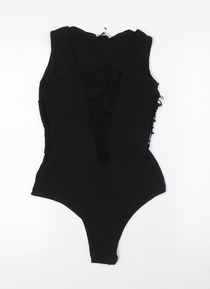 Dolly Diva Womens Black Polyester Bodysuit One-Piece Size 10 Tie - Lace Up Front and Sides