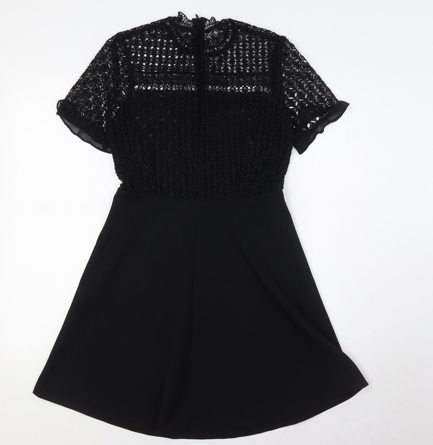 Zara Womens Black Polyester A-Line Size S Mock Neck Zip - Lace Top