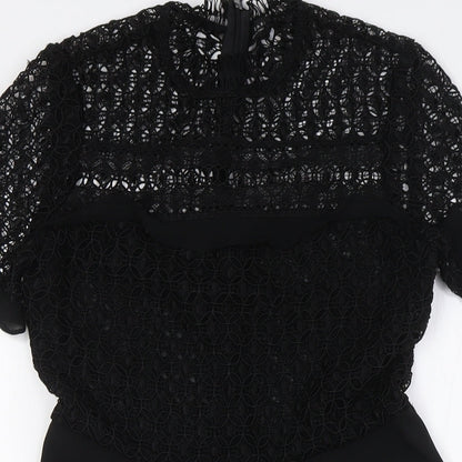 Zara Womens Black Polyester A-Line Size S Mock Neck Zip - Lace Top