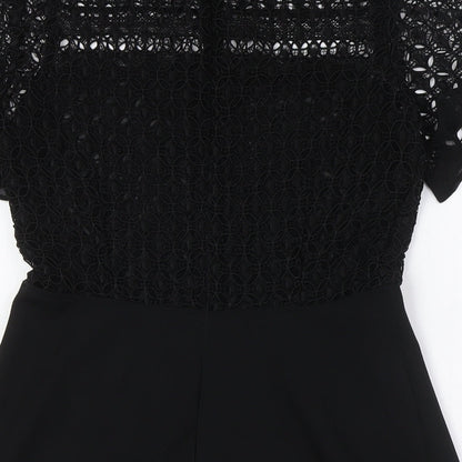Zara Womens Black Polyester A-Line Size S Mock Neck Zip - Lace Top