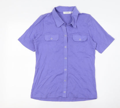Womens UK Size S Signature Experience Purple Basic Button-Up