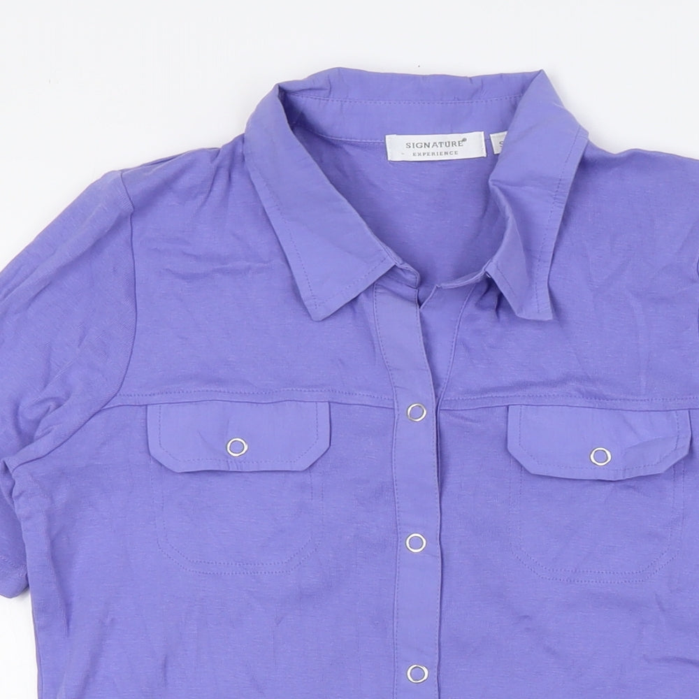 Womens UK Size S Signature Experience Purple Basic Button-Up