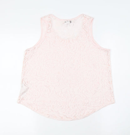 New Look Womens Pink Cotton Basic Button-Up Size 12 Round Neck - Sheer