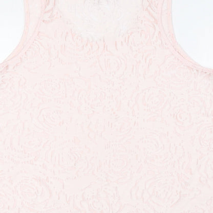 New Look Womens Pink Cotton Basic Button-Up Size 12 Round Neck - Sheer
